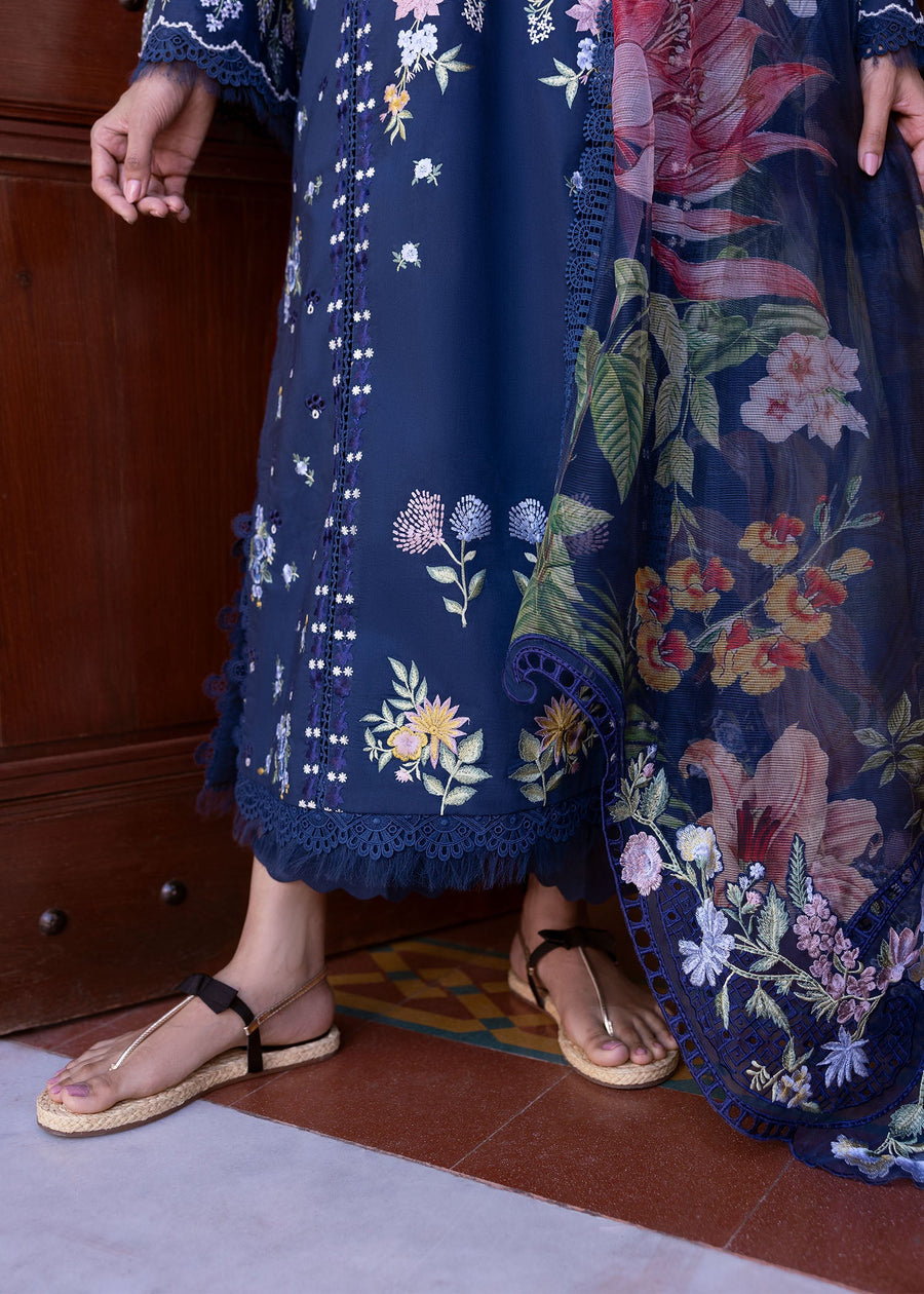 Saira Shakira Bloom Unstitched Lawn 3Pc Suit SS-25-02B HANGING GARDENS