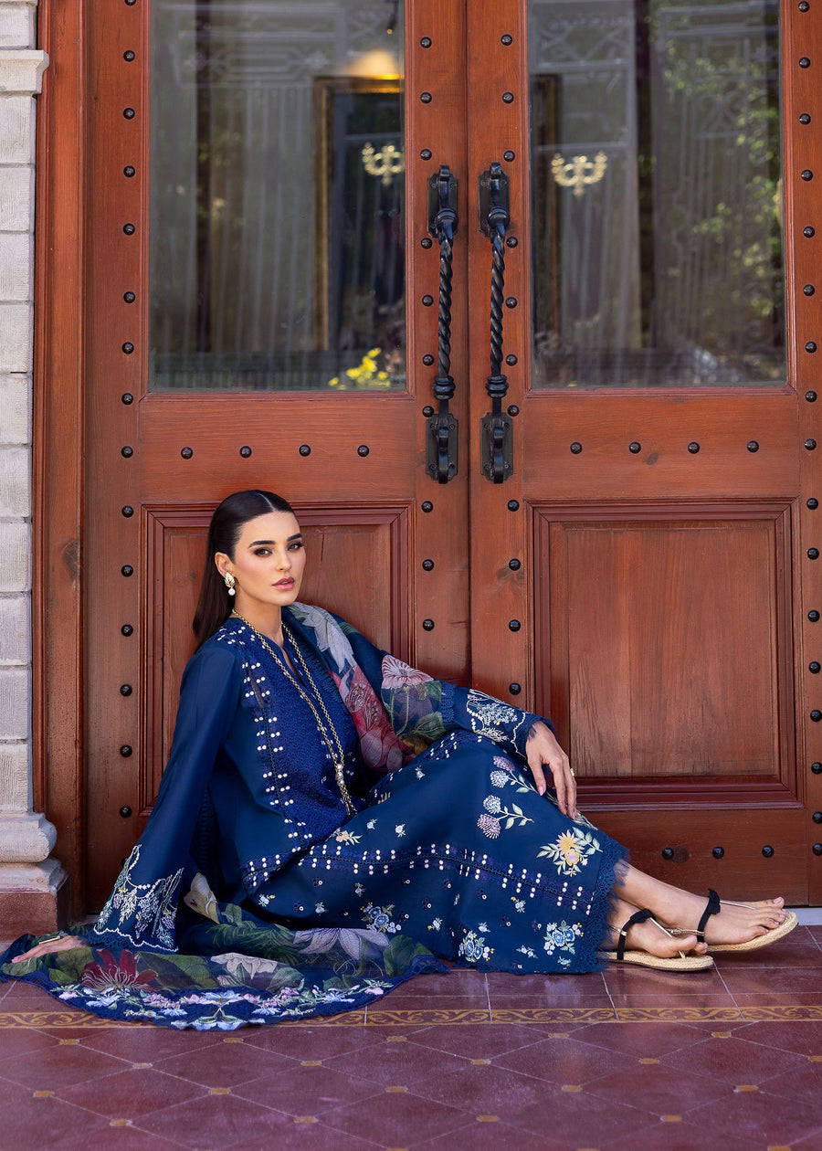 Saira Shakira Bloom Unstitched Lawn 3Pc Suit SS-25-02B HANGING GARDENS