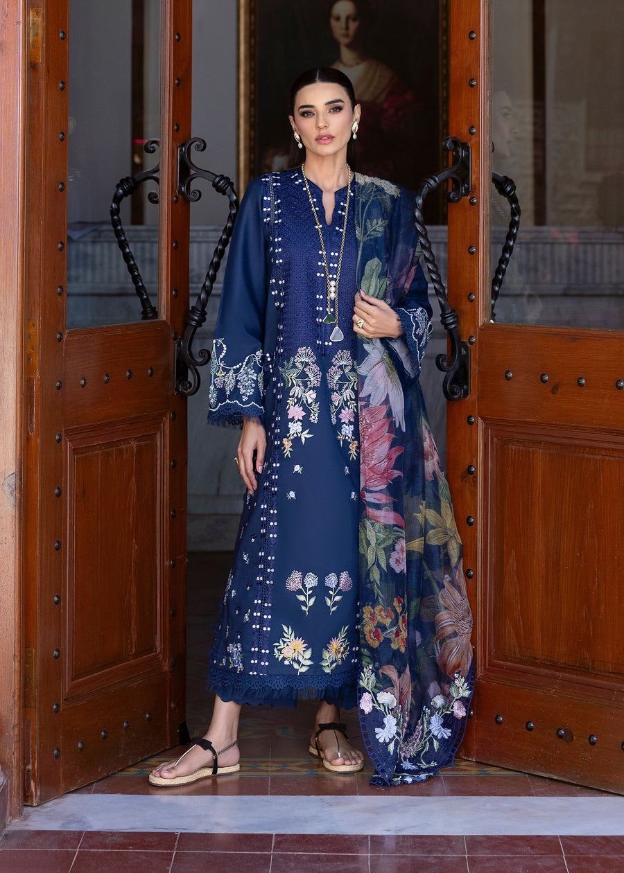 Saira Shakira Bloom Unstitched Lawn 3Pc Suit SS-25-02B HANGING GARDENS