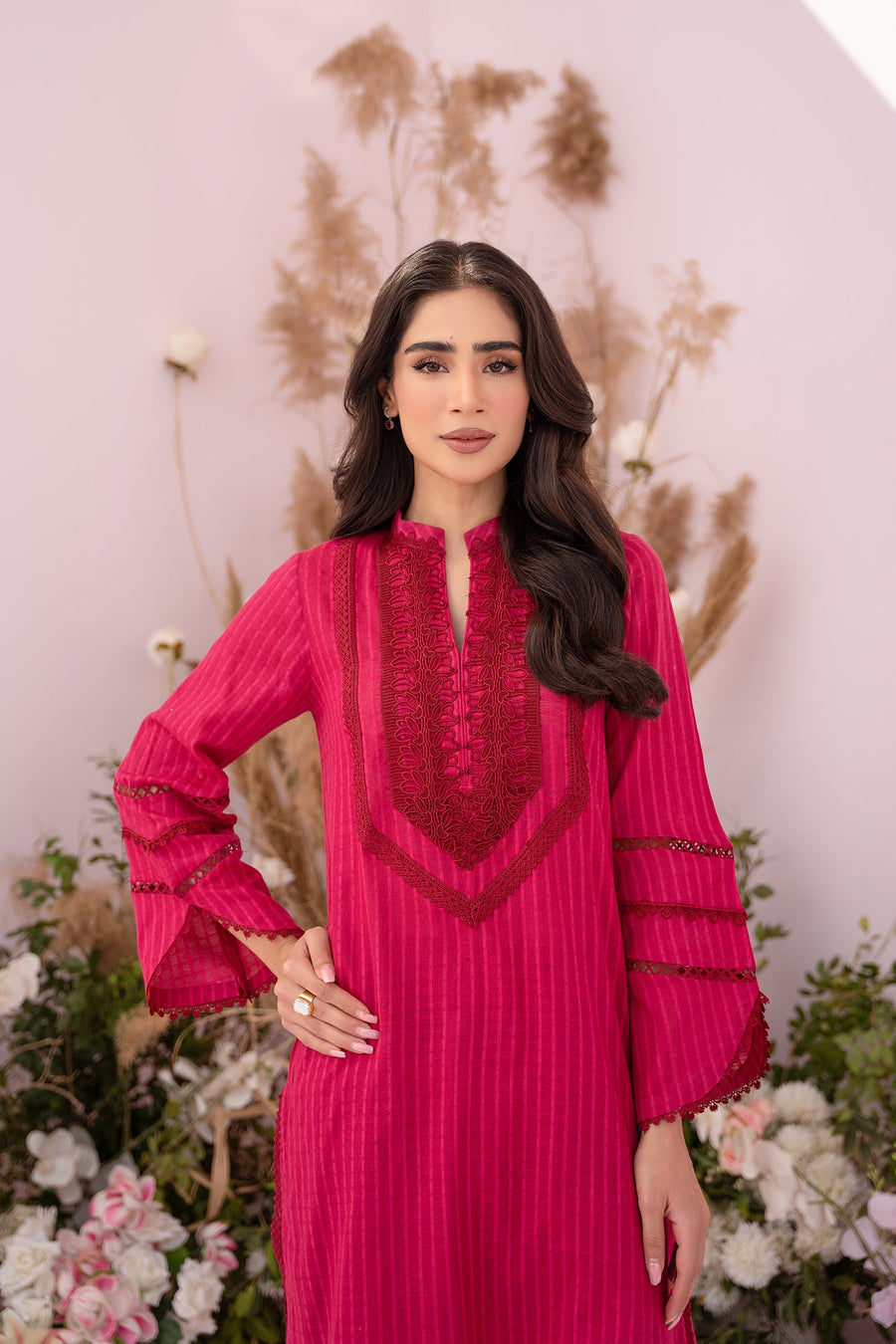 HANA Sunshine Sartorial Stitched Summer Solids 2Pc Suit - Rouge