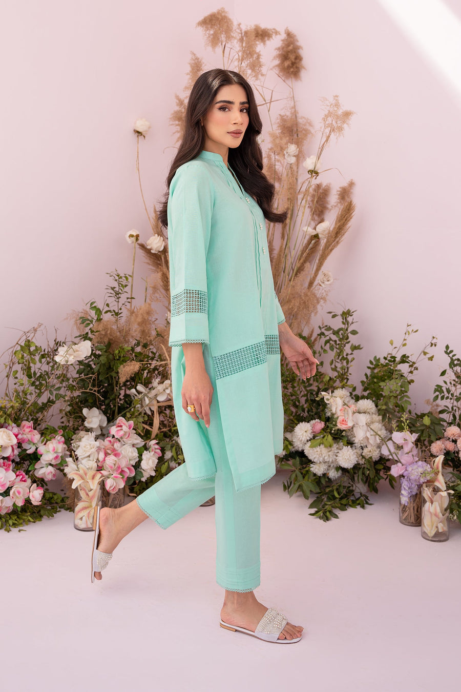 HANA Sunshine Sartorial Stitched Summer Solids 2Pc Suit - Azure