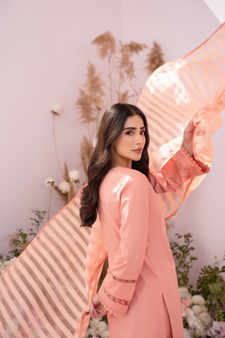 HANA Sunshine Sartorial Stitched Summer Solids 3Pc Suit - Apricot
