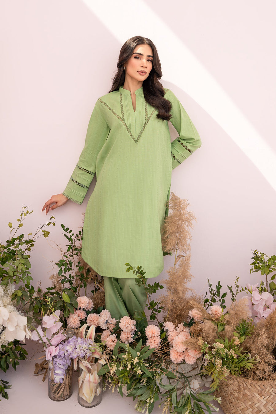 HANA Sunshine Sartorial Stitched Summer Solids 2Pc Suit - Celadon