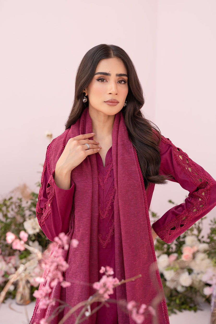 HANA Sunshine Sartorial Stitched Summer Solids 3Pc Suit - Amethyst