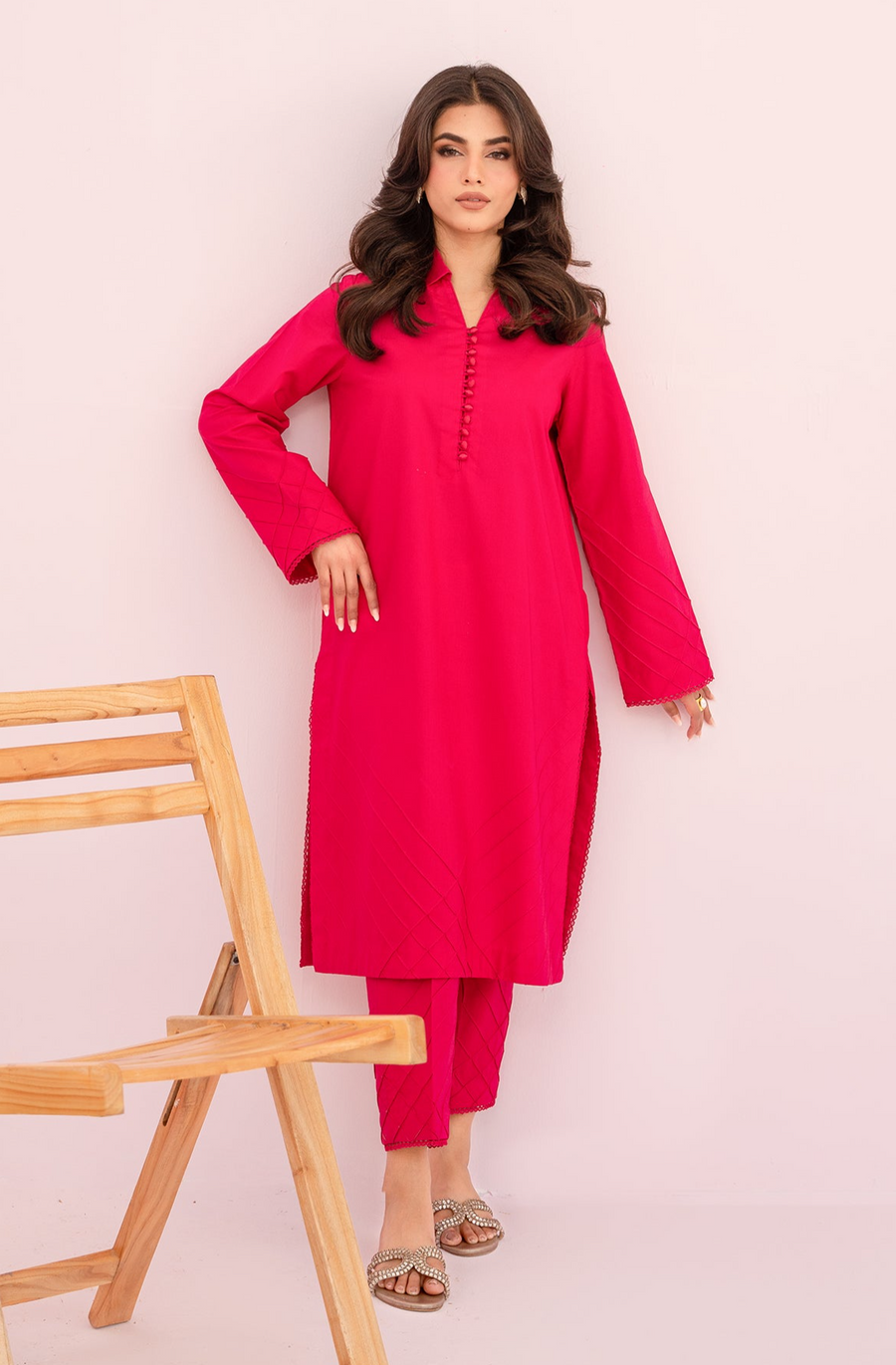 HANA Sunshine Sartorial Stitched Summer Solids 2Pc Suit - Carmine