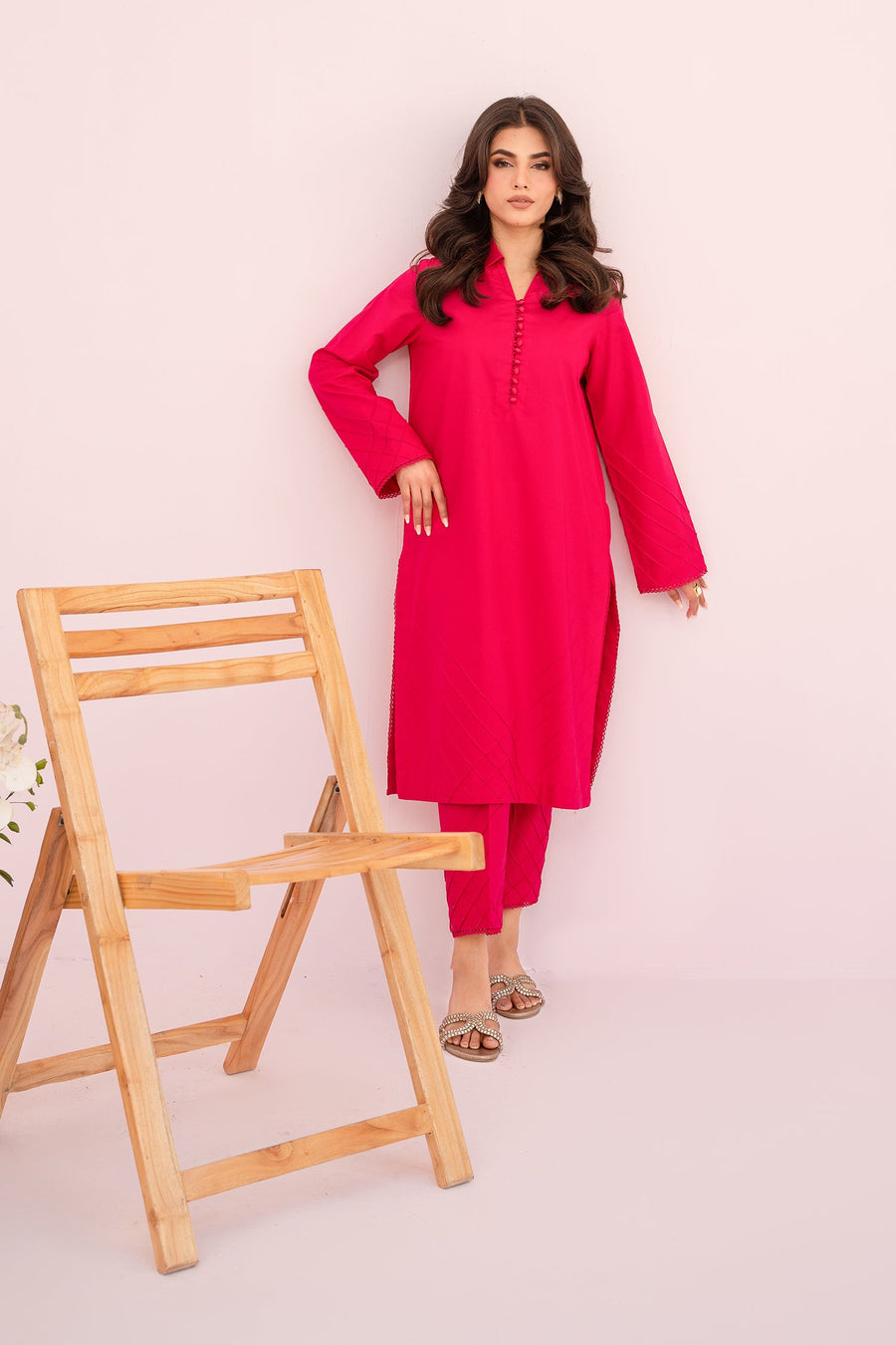 HANA Sunshine Sartorial Stitched Summer Solids 2Pc Suit - Carmine