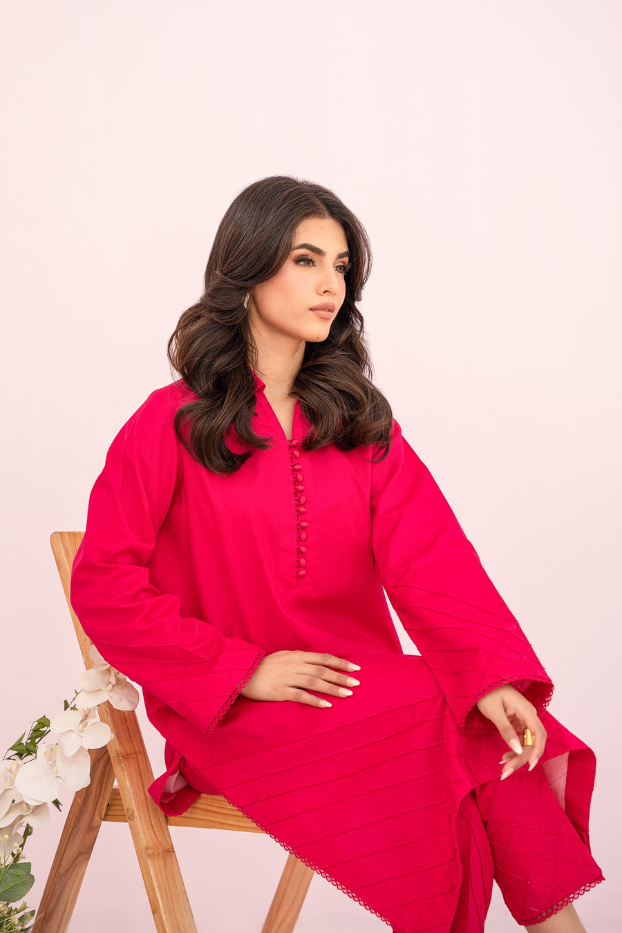 HANA Sunshine Sartorial Stitched Summer Solids 2Pc Suit - Carmine
