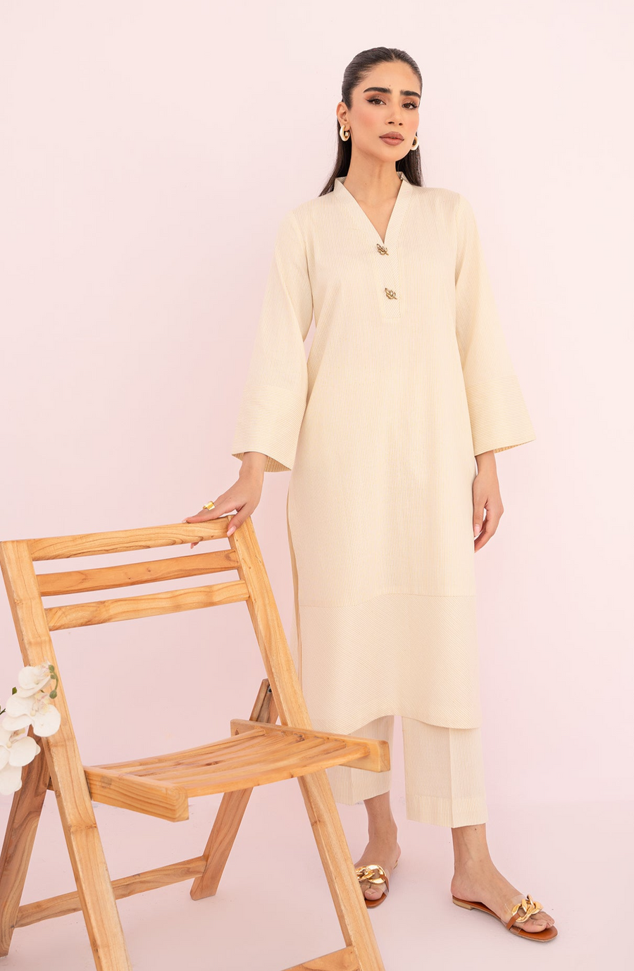 HANA Sunshine Sartorial Stitched Summer Solids 2Pc Suit - Cornsilk