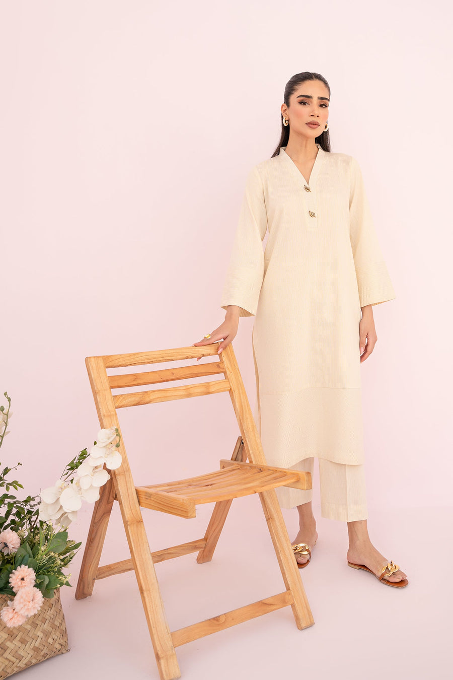 HANA Sunshine Sartorial Stitched Summer Solids 2Pc Suit - Cornsilk