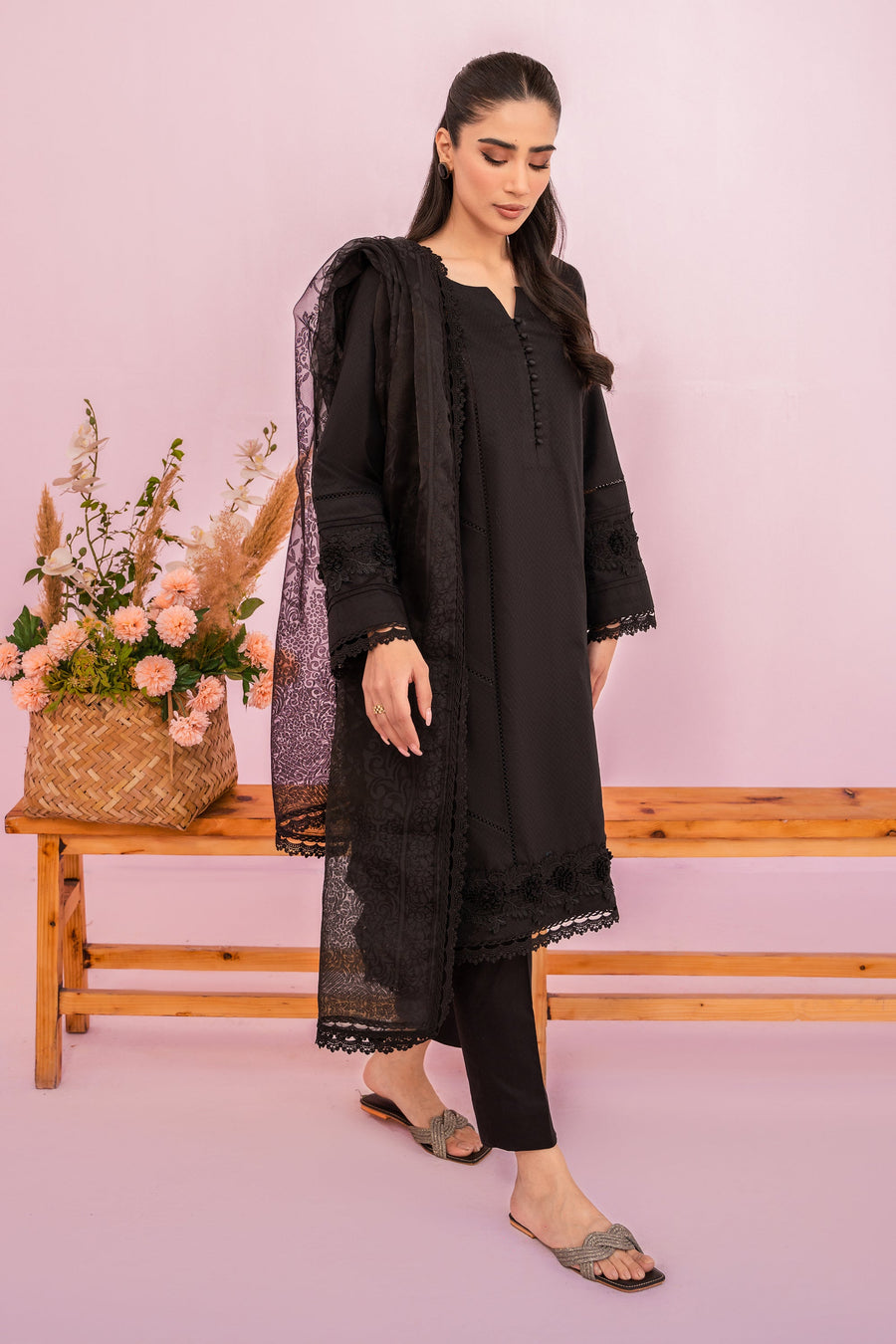 HANA Sunshine Sartorial Stitched Summer Solids 3Pc Suit - Onyx