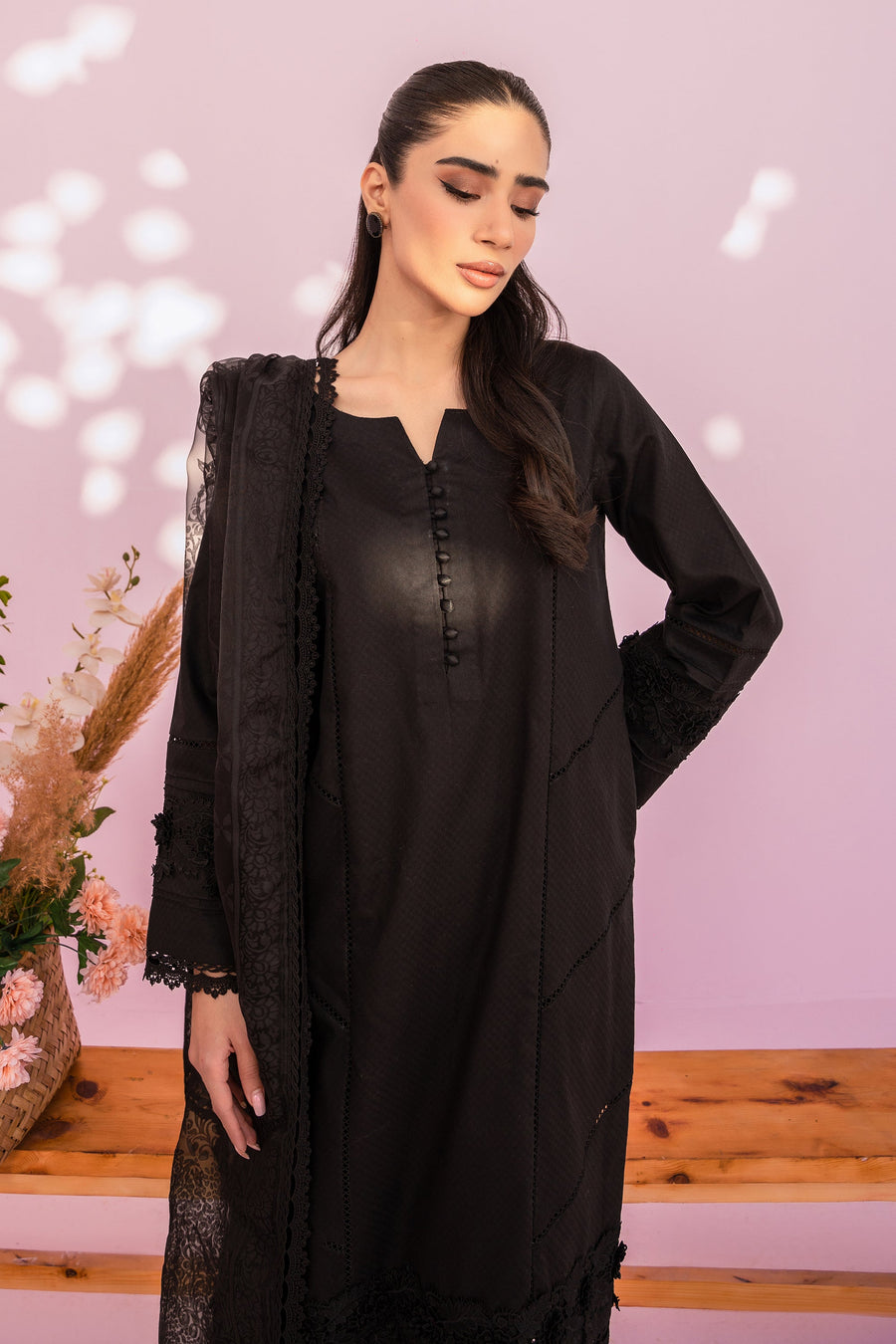 HANA Sunshine Sartorial Stitched Summer Solids 3Pc Suit - Onyx