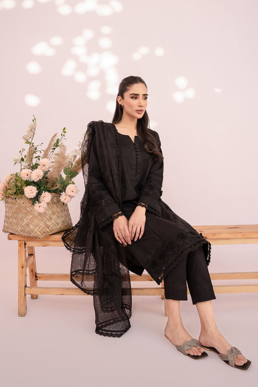 HANA Sunshine Sartorial Stitched Summer Solids 3Pc Suit - Onyx