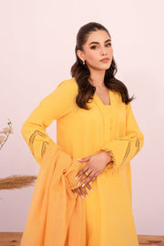 HANA Sunshine Sartorial Stitched Summer Solids 3Pc Suit - Saffron