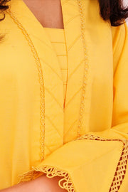 HANA Sunshine Sartorial Stitched Summer Solids 3Pc Suit - Saffron