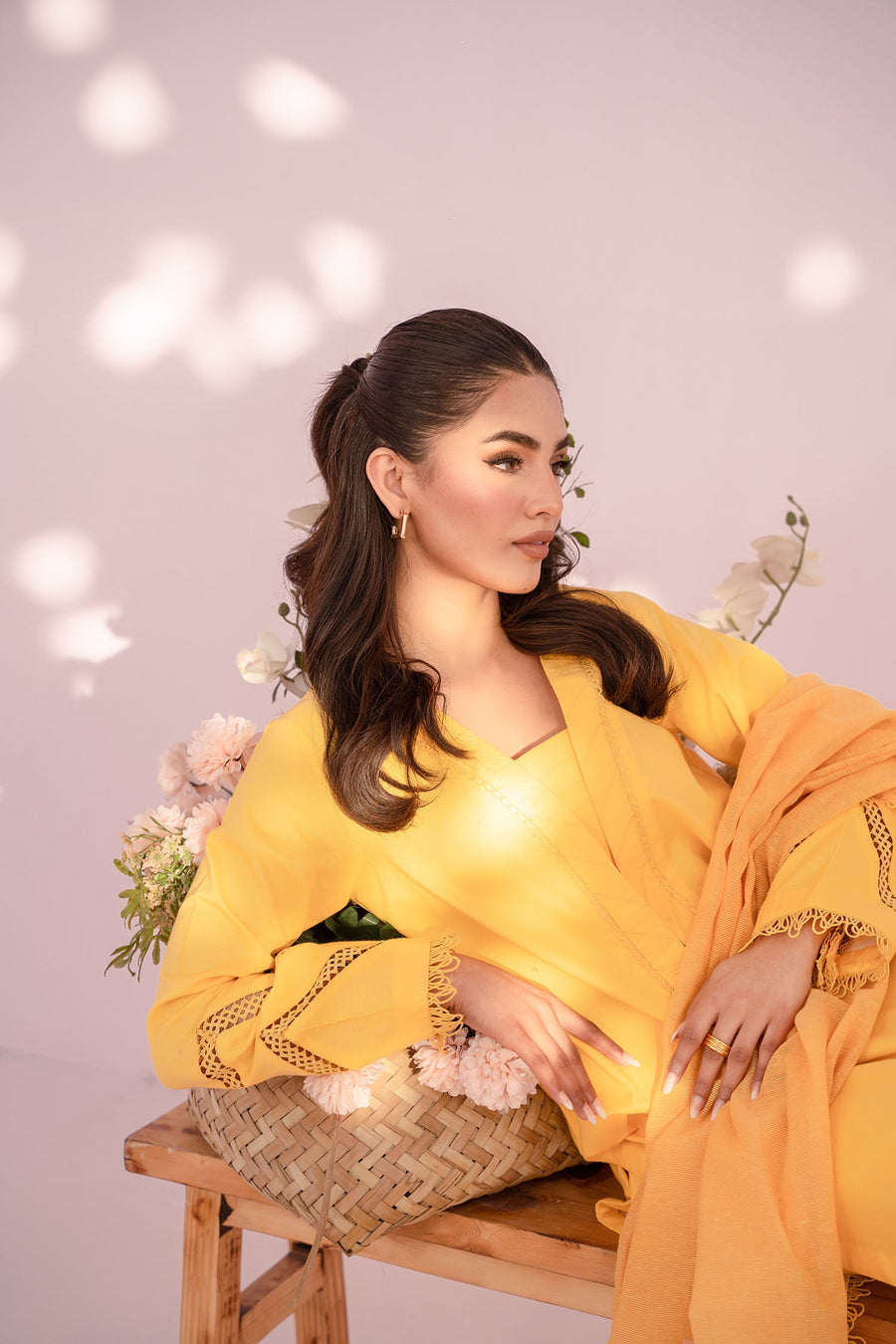 HANA Sunshine Sartorial Stitched Summer Solids 3Pc Suit - Saffron