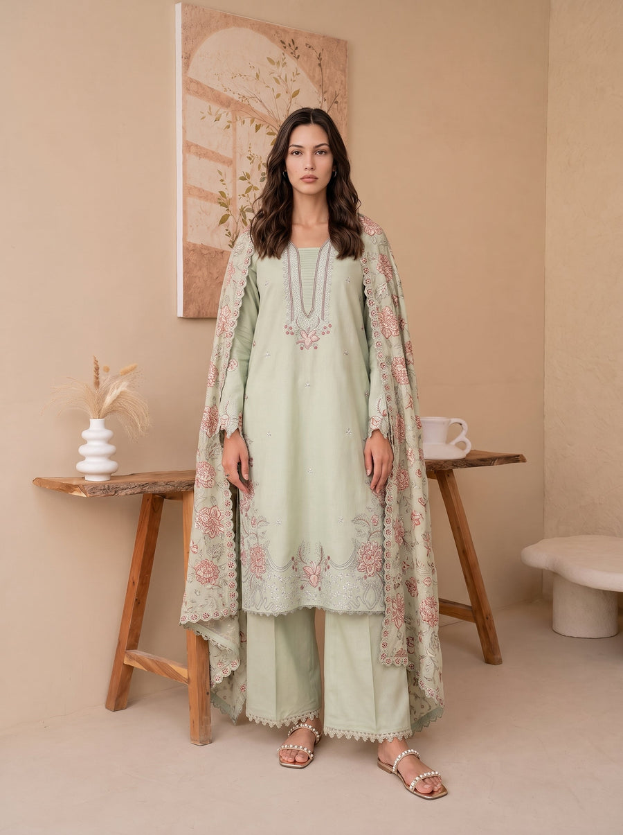 Viana by Sanam Saeed Embroidered Karandi Unstitched 3Pc Suit - HAVEN