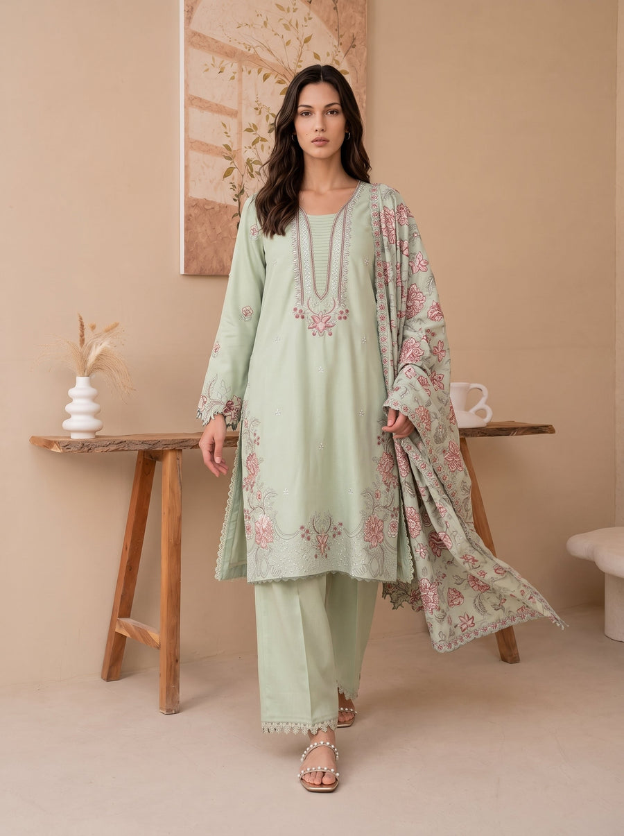Viana by Sanam Saeed Embroidered Karandi Unstitched 3Pc Suit - HAVEN