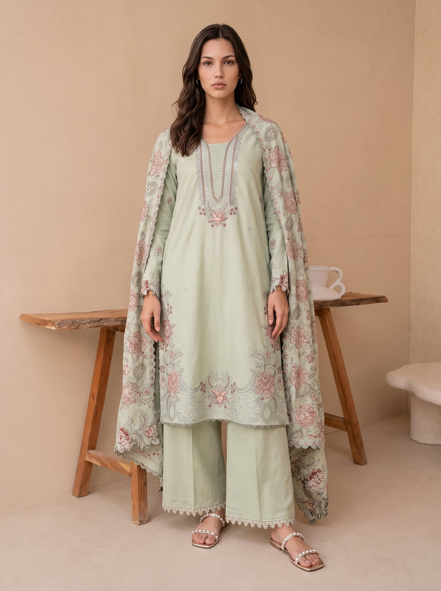Viana by Sanam Saeed Embroidered Karandi Unstitched 3Pc Suit - HAVEN