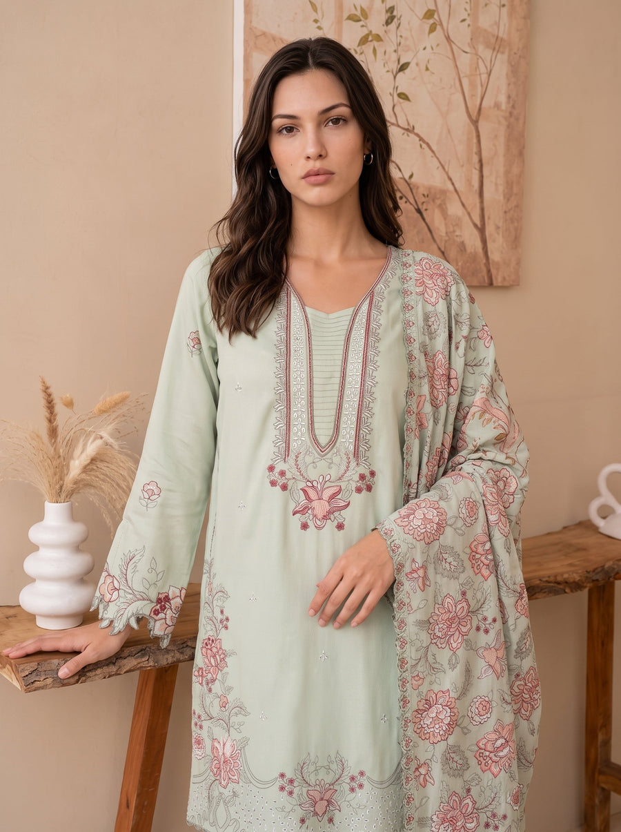 Viana by Sanam Saeed Embroidered Karandi Unstitched 3Pc Suit - HAVEN