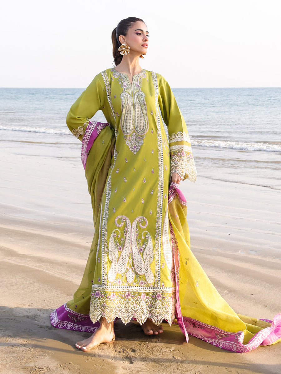Faiza Faisal Marine Embroidered Luxury Lawn Unstitched 3Pc Suit - HINA