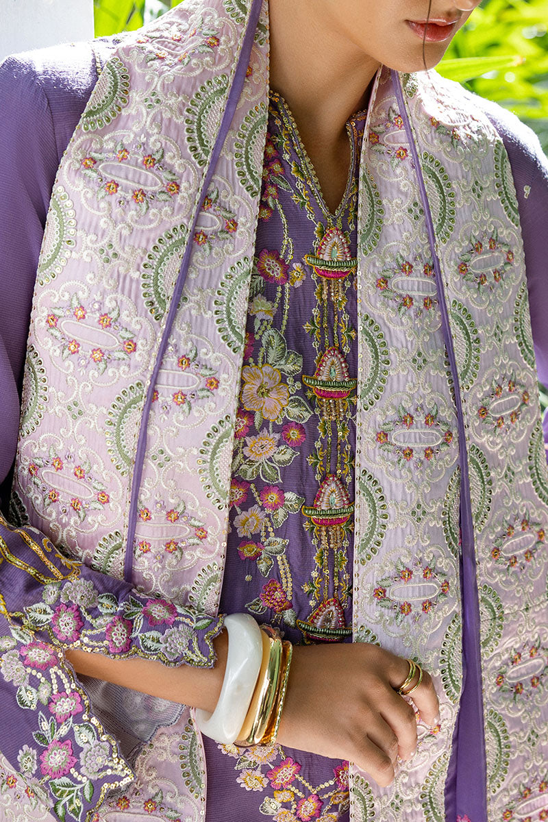 Mushq Hemline Nuvera Embroidered Raw Silk Unstitched 3Pc Suit D-01 Elaris