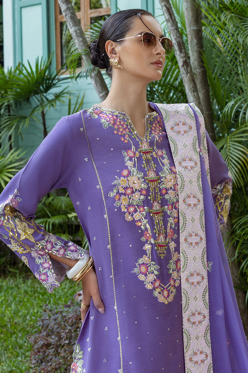 Mushq Hemline Nuvera Embroidered Raw Silk Unstitched 3Pc Suit D-01 Elaris