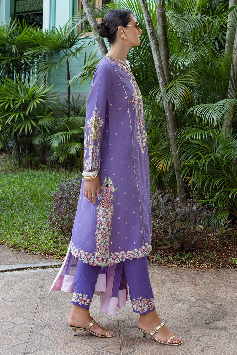 Mushq Hemline Nuvera Embroidered Raw Silk Unstitched 3Pc Suit D-01 Elaris