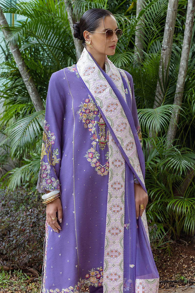 Mushq Hemline Nuvera Embroidered Raw Silk Unstitched 3Pc Suit D-01 Elaris