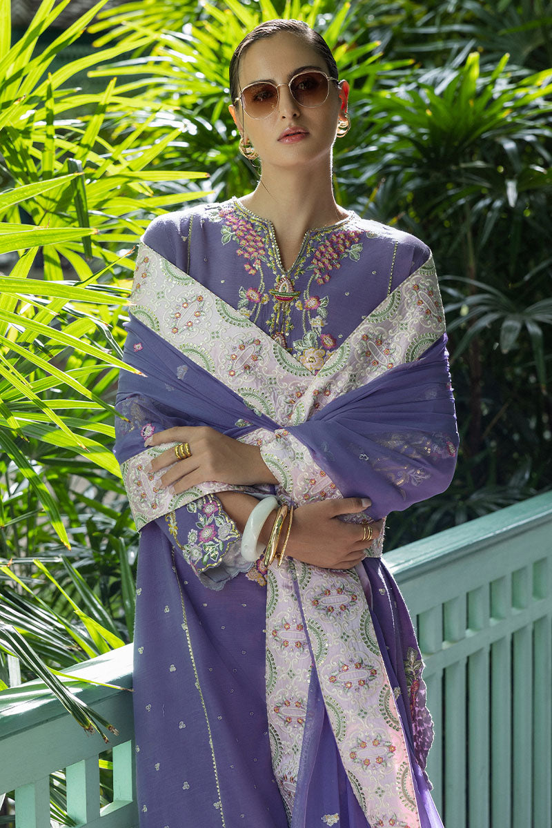 Mushq Hemline Nuvera Embroidered Raw Silk Unstitched 3Pc Suit D-01 Elaris