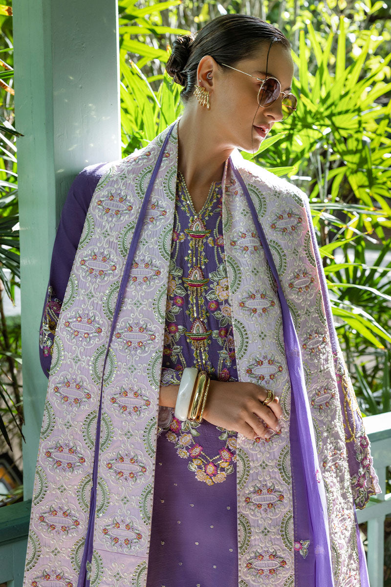 Mushq Hemline Nuvera Embroidered Raw Silk Unstitched 3Pc Suit D-01 Elaris