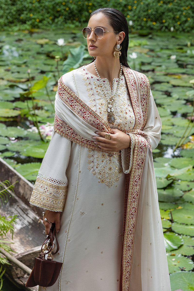 Mushq Hemline Nuvera Embroidered Raw Silk Unstitched 3Pc Suit D-04 Elnaz