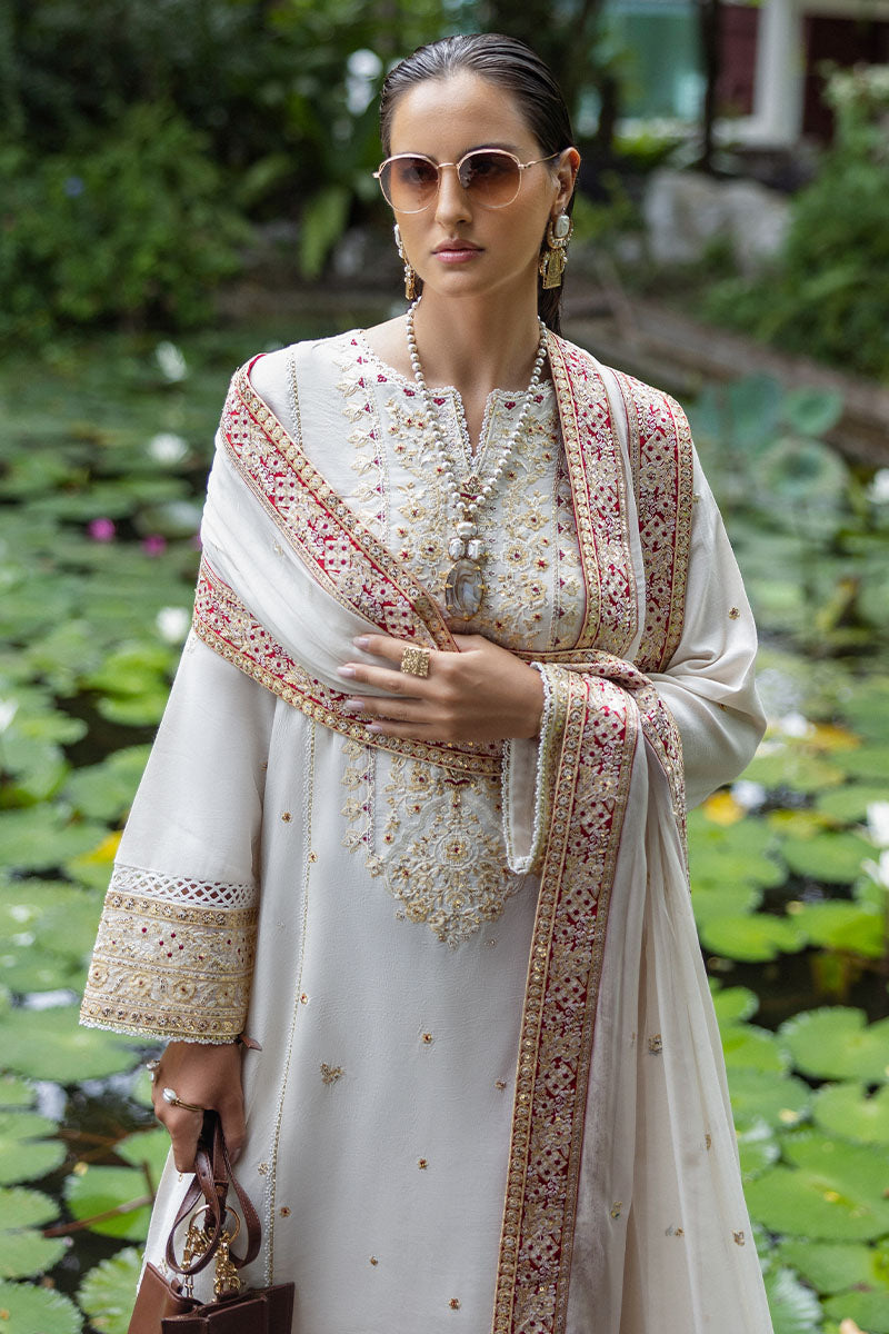 Mushq Hemline Nuvera Embroidered Raw Silk Unstitched 3Pc Suit D-04 Elnaz