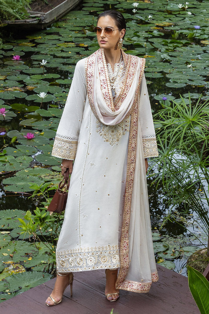 Mushq Hemline Nuvera Embroidered Raw Silk Unstitched 3Pc Suit D-04 Elnaz