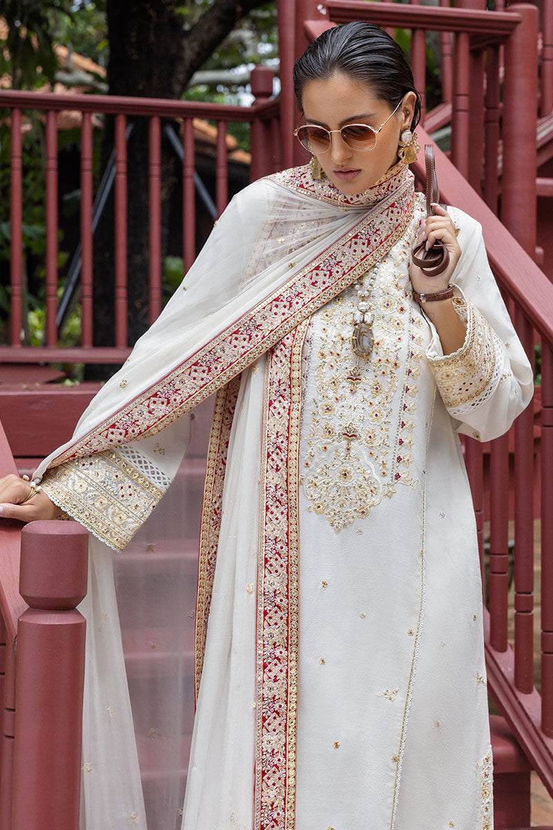 Mushq Hemline Nuvera Embroidered Raw Silk Unstitched 3Pc Suit D-04 Elnaz