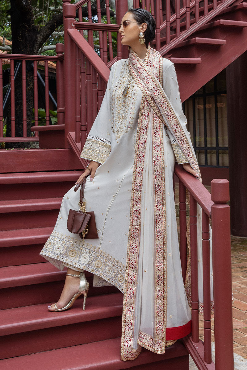 Mushq Hemline Nuvera Embroidered Raw Silk Unstitched 3Pc Suit D-04 Elnaz