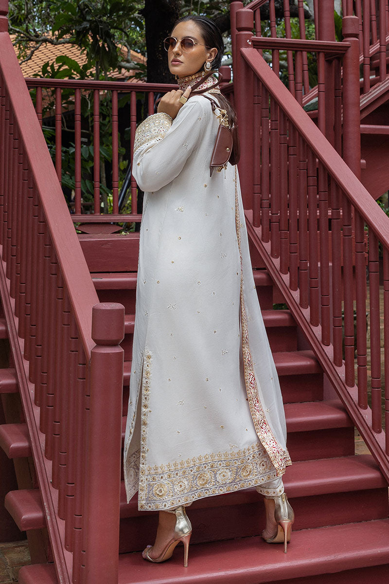 Mushq Hemline Nuvera Embroidered Raw Silk Unstitched 3Pc Suit D-04 Elnaz
