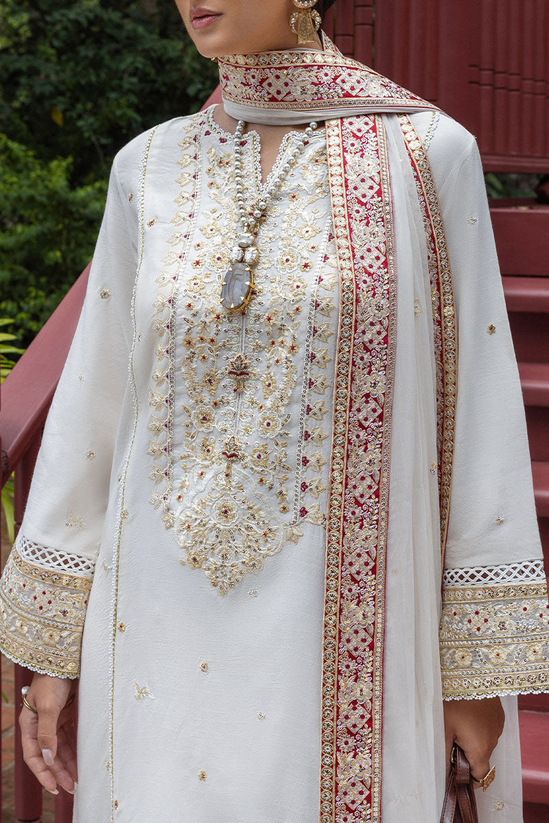 Mushq Hemline Nuvera Embroidered Raw Silk Unstitched 3Pc Suit D-04 Elnaz