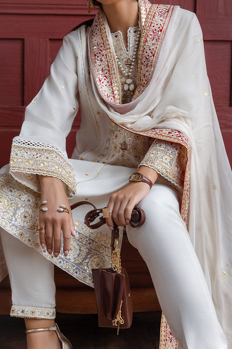 Mushq Hemline Nuvera Embroidered Raw Silk Unstitched 3Pc Suit D-04 Elnaz