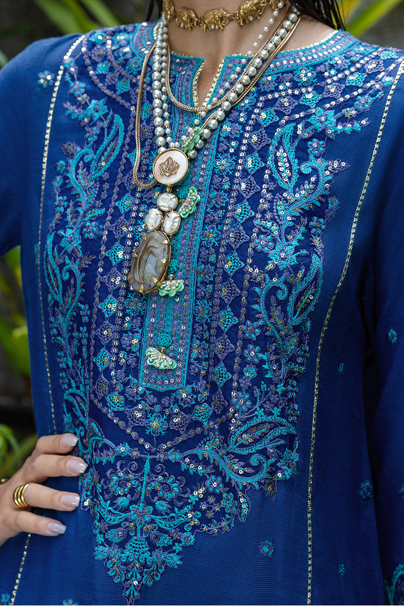 Mushq Hemline Nuvera Embroidered Raw Silk Unstitched 3Pc Suit D-07 Marisette