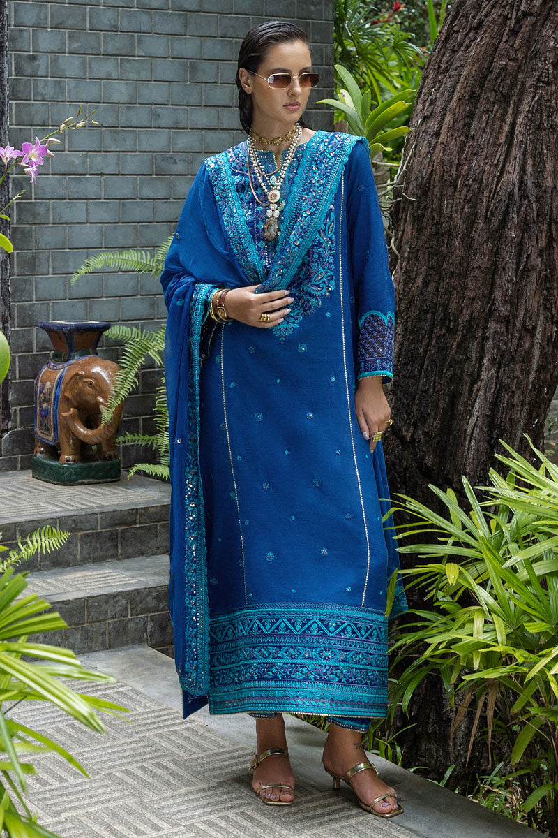 Mushq Hemline Nuvera Embroidered Raw Silk Unstitched 3Pc Suit D-07 Marisette
