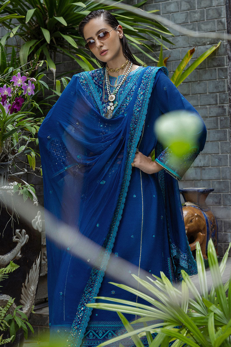 Mushq Hemline Nuvera Embroidered Raw Silk Unstitched 3Pc Suit D-07 Marisette