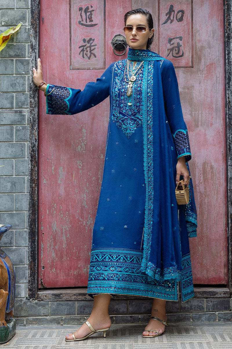Mushq Hemline Nuvera Embroidered Raw Silk Unstitched 3Pc Suit D-07 Marisette
