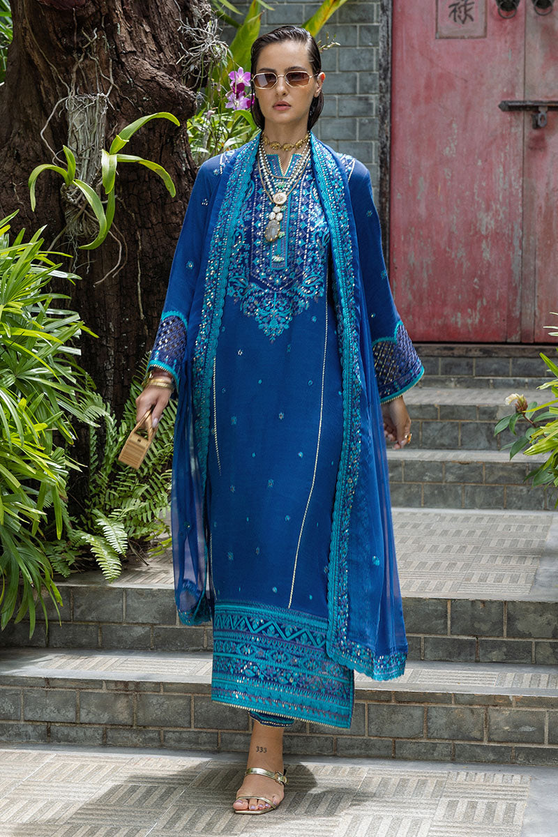 Mushq Hemline Nuvera Embroidered Raw Silk Unstitched 3Pc Suit D-07 Marisette