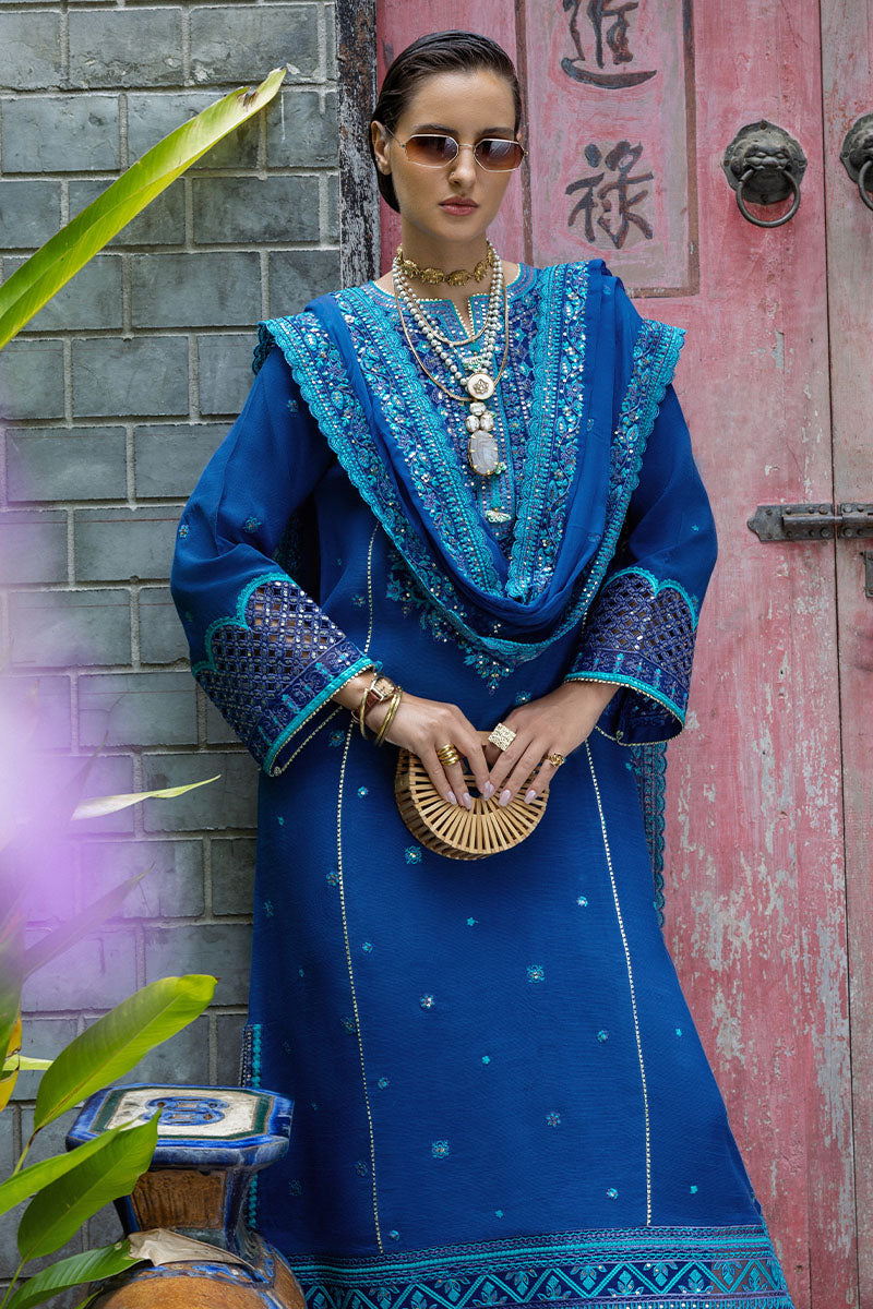 Mushq Hemline Nuvera Embroidered Raw Silk Unstitched 3Pc Suit D-07 Marisette