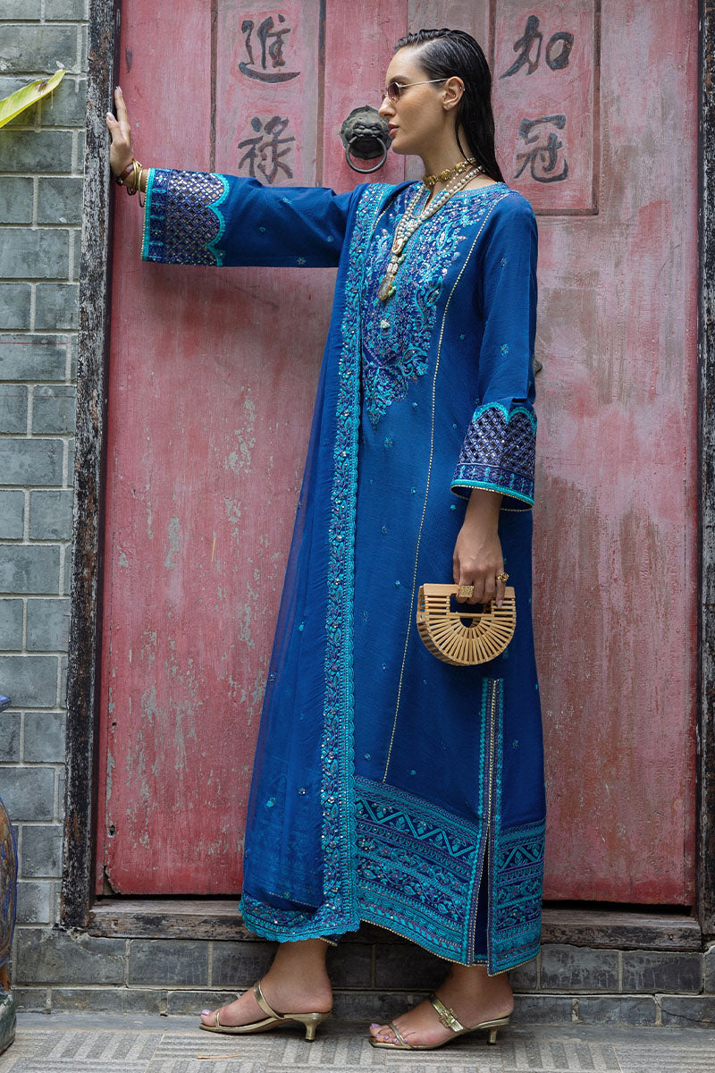 Mushq Hemline Nuvera Embroidered Raw Silk Unstitched 3Pc Suit D-07 Marisette