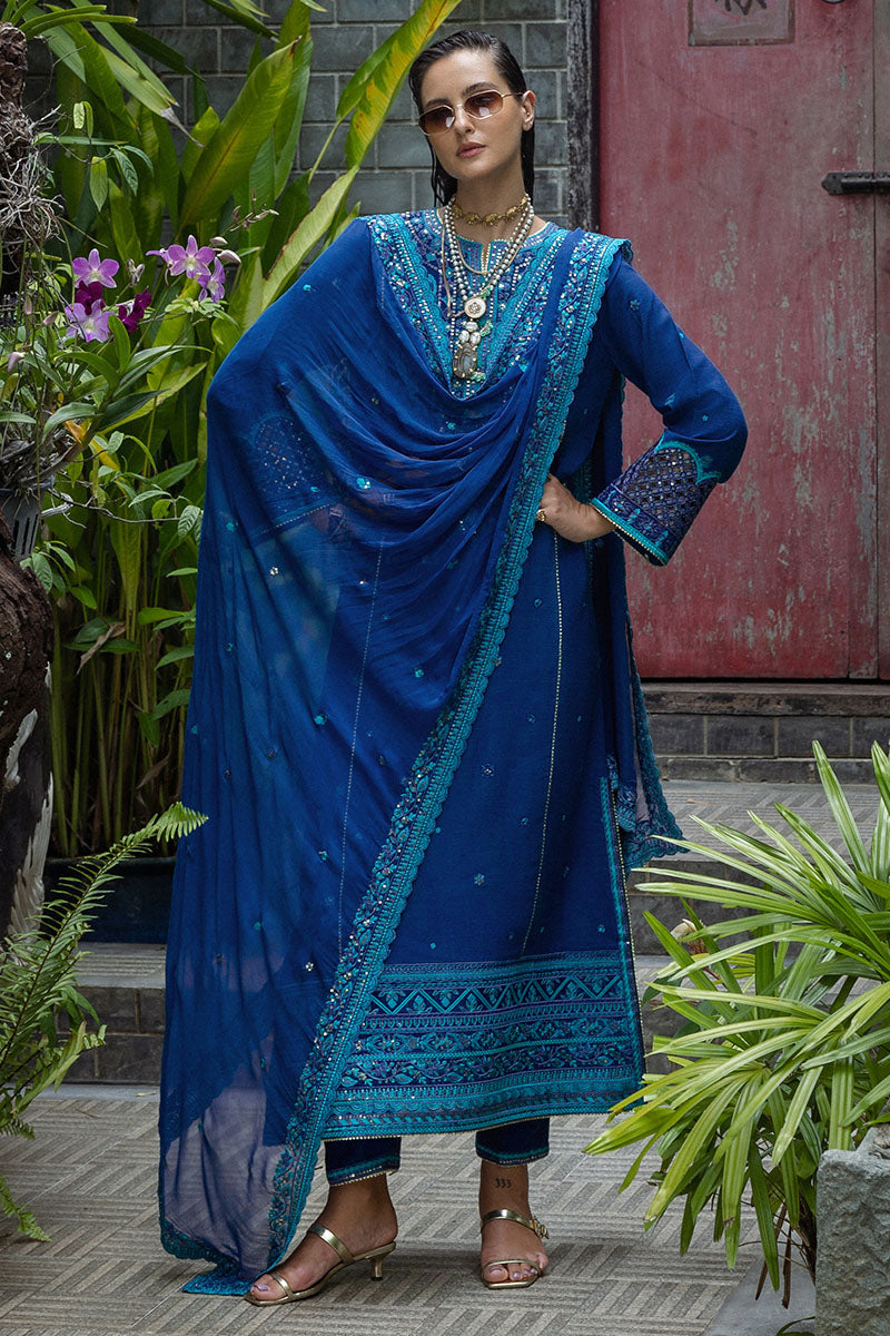 Mushq Hemline Nuvera Embroidered Raw Silk Unstitched 3Pc Suit D-07 Marisette