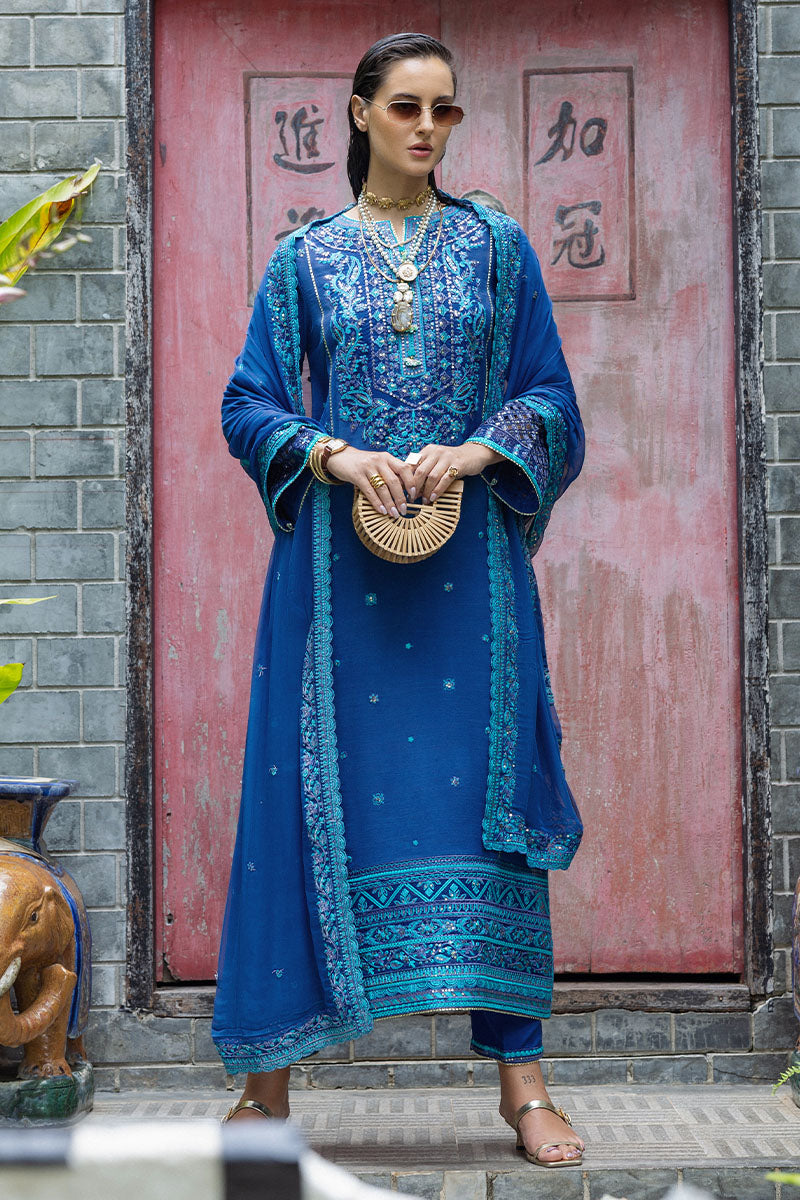 Mushq Hemline Nuvera Embroidered Raw Silk Unstitched 3Pc Suit D-07 Marisette