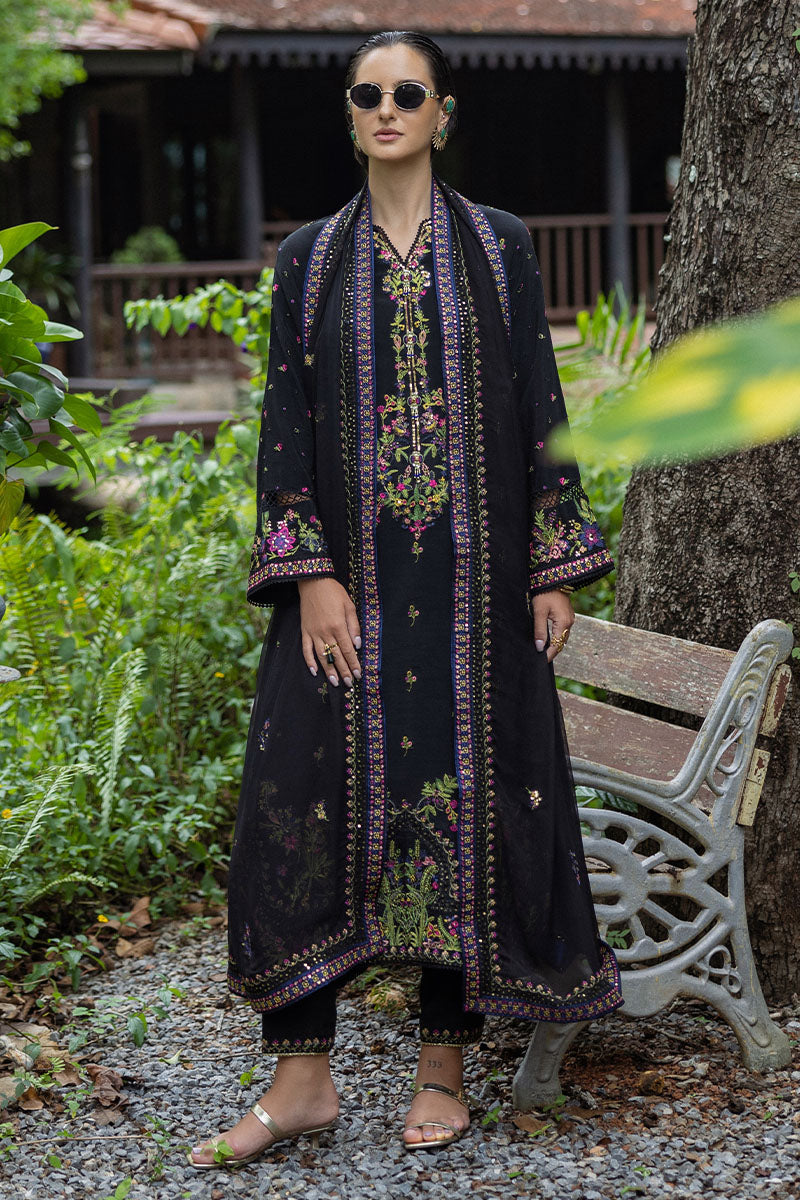 Mushq Hemline Nuvera Embroidered Raw Silk Unstitched 3Pc Suit D-08 Onyxa