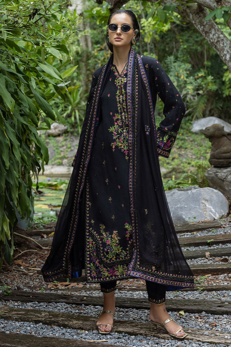 Mushq Hemline Nuvera Embroidered Raw Silk Unstitched 3Pc Suit D-08 Onyxa