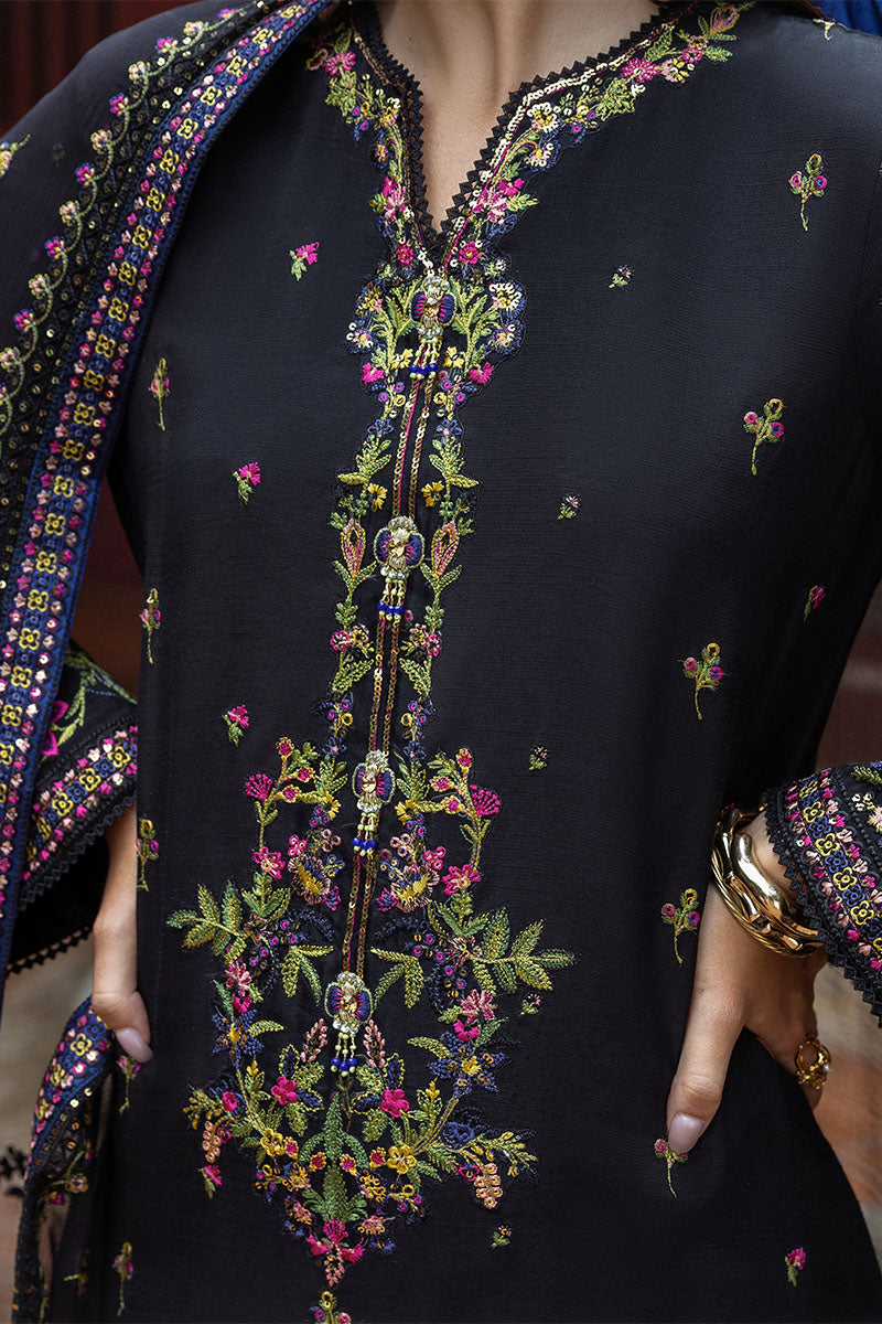 Mushq Hemline Nuvera Embroidered Raw Silk Unstitched 3Pc Suit D-08 Onyxa